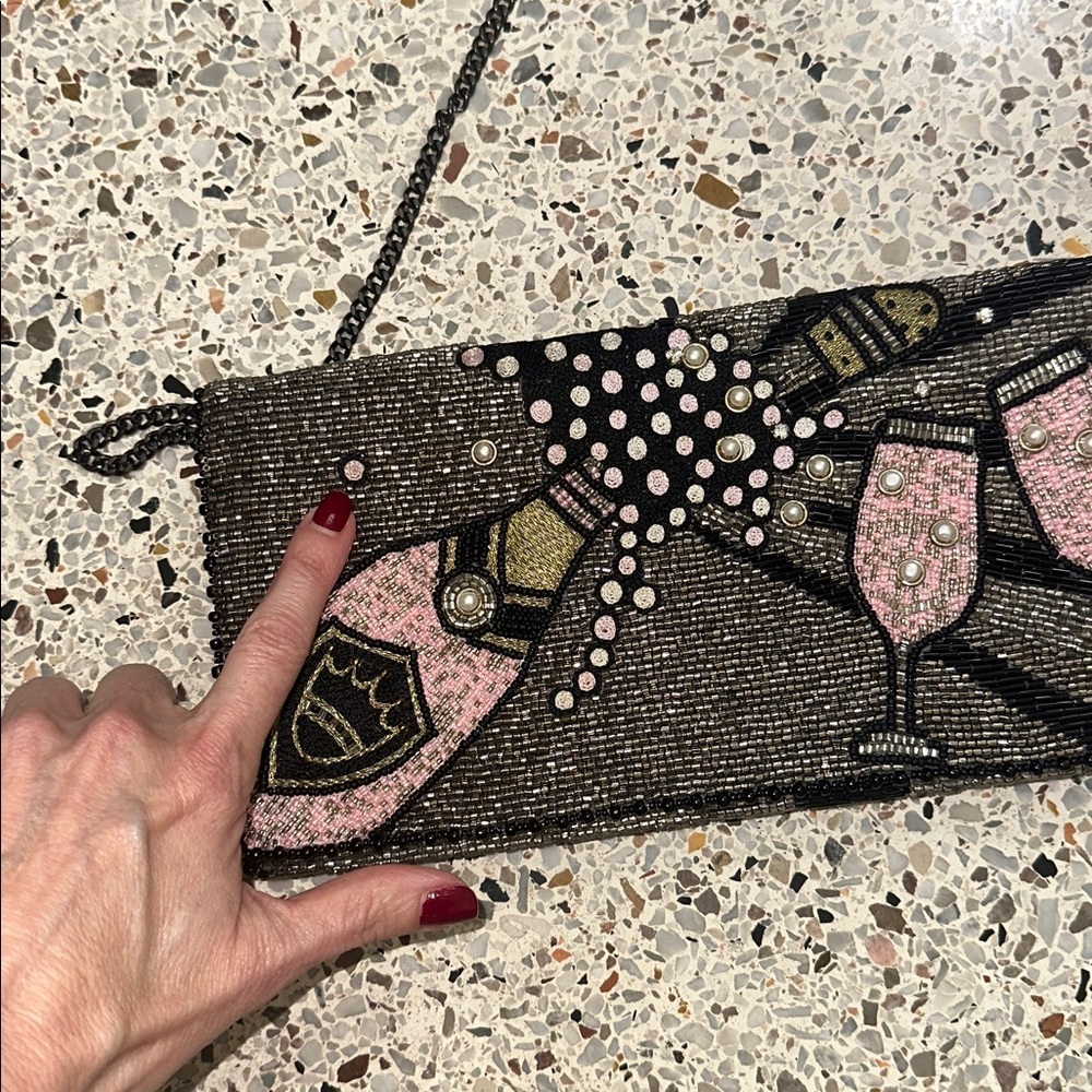 Mary Frances beaded bead embellished purse clutch black silver link champagne - Picture 9 of 9